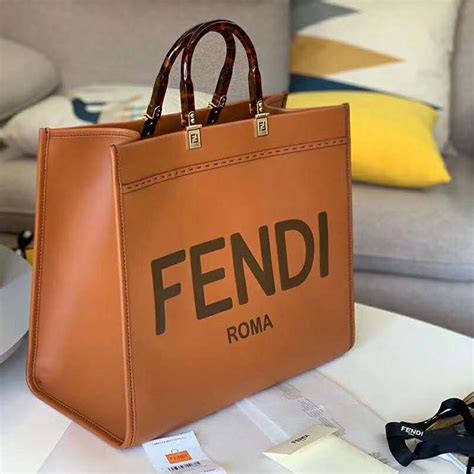 fendi sunshine leather shopping bag brown|fendi sunshine shopper bag.